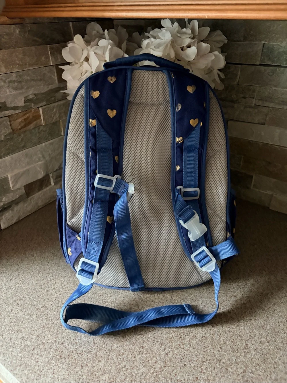 Pottery Barn Kids Navy Backpack with Metallic Gold Hearts (Small)